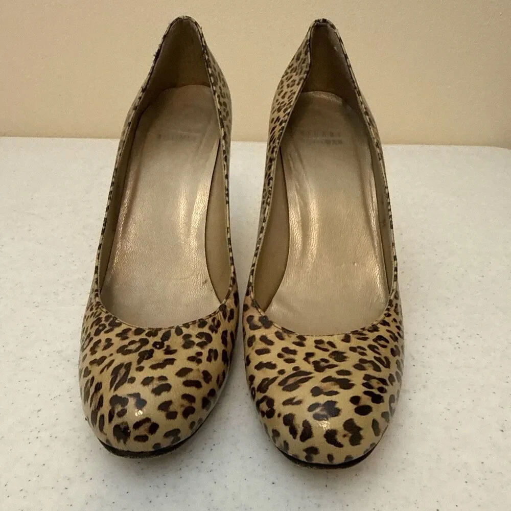 Stuart Weitzman Round Toe Pumps Stiletto Heels Brown Leopard Heels Women's 7 M